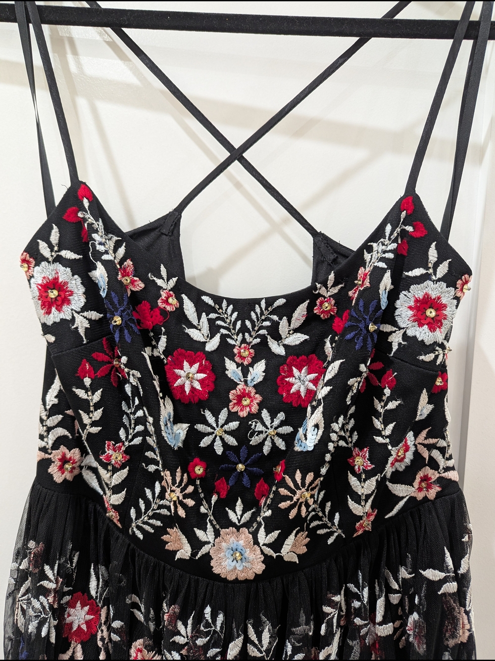 Anthropologie BHLDN Black Dress with Multicolor Floral Embroidery - Picture 2 of 8